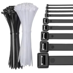 CHINEE 100 PCS PA66 Nylon Cable Ties with Black White Options Self Locking Multi Size Plastic Zip Ties for Wire Management