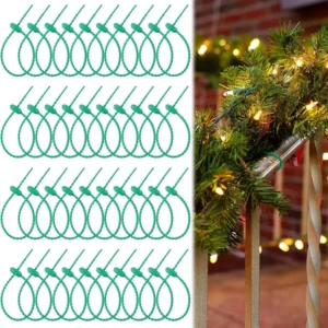 CHINEE 100 Pcs Self-Locking Nylon Christmas Garland Ties Banister Green Zip Twist Cable Cord Snake Strap Railing Wreath Craft