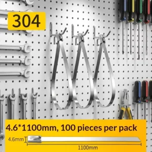 CHINEE 100PCS Metal Bundling Strap 4.6*1100mm High Tensile Stainless Steel Cable Tie for Thick Cable Assembly