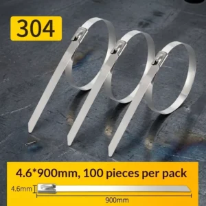 CHINEE 100PCS Metal Self Locking Cable Tie 4.6x900mm Corrosion Proof Stainless Steel Strap Bulk
