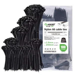 CHINEE 100pcs Heavy Duty Nylon 66 Cable Wire Ties 10 Inch (250mm) UL Listed Self Locking Zip Ties for Industrial