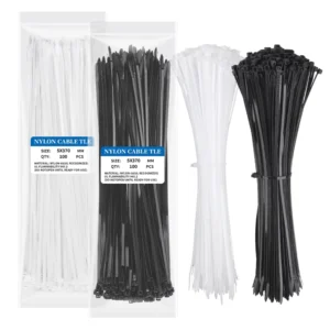 CHINEE 15-inch Black White Zip Ties 4.8*370mm 50lbs Multi-Purpose Self Locking Cable Ties for Indoor and Outdoor Use Plastic Tie Wraps