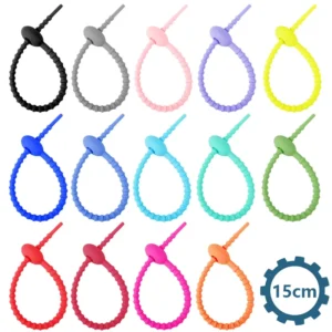 CHINEE 150mm Colorful Reusable Fastening Releasable Silicone Rubber Cable Tie Binding Rope Storage Organization Self locking Lanyard