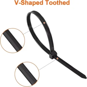 CHINEE 300*7.6mm Zip Ties Heavy Duty 12 Inch V Shaped Toothed Double Sided With 200 LBS Tensile Strength Self Locking Nylon Cable Ties