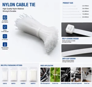 CHINEE 3x200mm White Nylon 66 Cable Tie for Control Panel Wiring Industrial Automation and Equipment Assembly