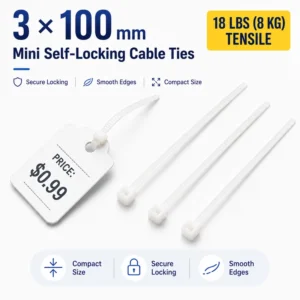 CHINEE 4 Inch Nylon Cable Ties 3x100mm Small Self Locking Plastic Zip Ties for Office Home Electronic Wire Management 100pcs bag