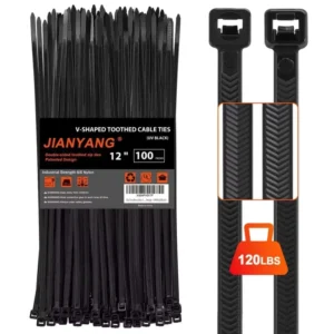 CHINEE 4.8*300mm Nylon Cable Ties V Shaped Toothed Self Locking Heavy Duty Durable 120 LBS Tensile Strength