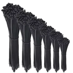 CHINEE 4.8x200mm Premium Nylon 6 Self Locking Cable Ties Industrial Heavy Duty Black Zip Ties for Wire Management & Packaging (100 Pcs)
