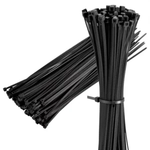 CHINEE 7.6*370mm Black Zip Cable Ties (100 Pack) 120lbs Tensile Strength Heavy Duty Self Locking Nylon for Indoor Outdoor Use