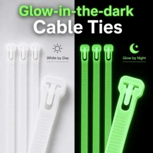 CHINEE 7.6x200mm Glow in the Dark Reusable Cable Ties Luminous Releasable Nylon Zip Tie for Outdoor Camping Stage Wire Organization