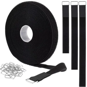CHINEE Black Hook and Loop Straps Reusable Adjustable Fastening Nylon Securing Cord Ties for Organizer Storage