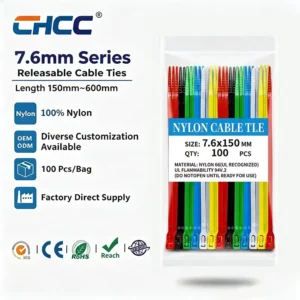 CHINEE Bulk Pack Releasable Nylon Cable Ties 7.6mm Width Reusable Zip Ties for Cable Organization