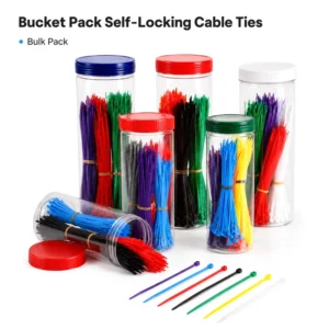 CHINEE Customized PC Build Cable Management Kit in Clear Jar Assorted Tech Color Zip Ties for Gaming Setup and Workstation
