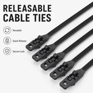 CHINEE Dual-Eyelet Releasable Cable Ties Nylon 66 Reusable Zip Ties with Trigger Release for Professional Wire Management