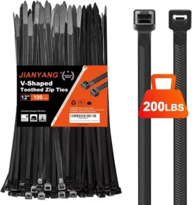 CHINEE Durable Nylon Cable Ties V Shaped Toothed Self Locking 200 LBS Tensile Strength 300mm Length Heavy Duty