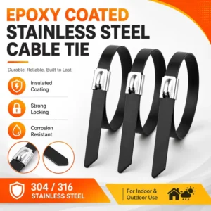 CHINEE Extreme Temperature Fireproof Rustproof 304/316Ball Lock Elf locking Heavy Duty Epoxy Coated Stainless Steel Cable Tie