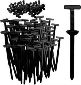 CHINEE FSCAT 100pcs Self Locking Nylon Cable Tie Buckles UV Resistant Fits 90% of Car Models Pin & Button Design Cable Ties