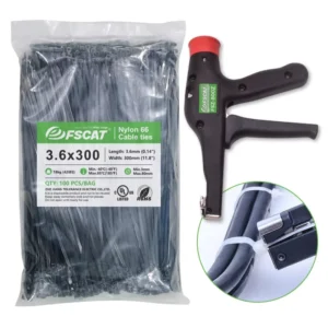 CHINEE FSCAT Custom Heat Resistant Cable Tie UVNylon 66 Self Locking 100mm To 1200mm Heavy Duty Plastic Cable Ties UV Black For Outdoor