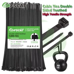 CHINEE FSCAT Factory Supply Heavy Duty 12 Inch Nylon Cable Ties 200LBS V Shaped Double Sided Zip Ties OEM Custom Bulk Pack Black