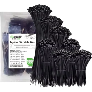 CHINEE FSCAT Industrial Grade UL Listed Heavy Duty Nylon 66 Invista Cable Ties 3.5x250mm 10Inch Black Self-Locking Zip Ties Outdoor Use