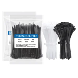 CHINEE Factory 100 Piece Pack Heavy Duty 5.9 Inch Nylon Zip Ties Self Locking Cable Ties 120lbs Tensile Strength Black White 7.6*150mm