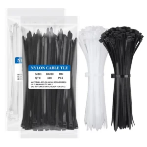 CHINEE Factory 100 Piece Pack Heavy Duty 9.8 Inch Nylon Zip Ties Self Locking Cable Ties 120lbs Tensile Strength Black White 7.6*250mm