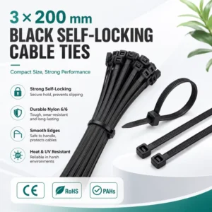 CHINEE Flexible 3x200mm Nylon Cable Ties 8 Inch UV Resistant Plastic Wire Ties for Garden Office Home DIY Use Custom Packing