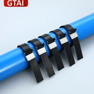 CHINEE GTAI 9mm X 350mm Black Stainless Steel 304 L Type PVC Coated Cable Tie with Wing Lock Model BL9*350 100pcs bag