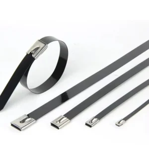 CHINEE Heavy Duty 100PCS PVC Coated Ball Lock Metal Polyester Coated Self Clocking Zip Tie Stainless Steel Cable Tie 400mm 200mm for