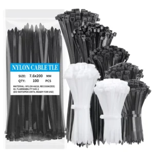 CHINEE Heavy Duty Cable Zip Ties 7.6*200mmm 100 Pieces Black White Multicolored Multi Purpose Plastic Fasteners Wire Strap