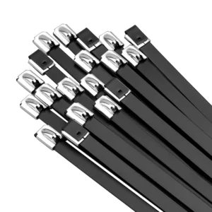 CHINEE High-temperature Resistant PVC Coated 9*350mm Self-Locking 304 Stainless Steel Corrosion-proof Black Cable Tie ROHS CE Certified