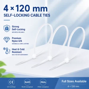 CHINEE Job Site Essential 4.7″ Locking Ties Nylon Fastening Straps 4*120mm Zip Ties for Automotive Engine 40lb Tensile Tie Wraps