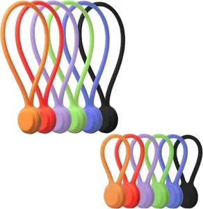 CHINEE Magnetic Cable Ties Snap on Magnetic Cord Ties Reusable Silicone Twist Ties for Bundling