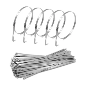 CHINEE Metal Zip Ties 11.8 inch 100pcs 304 Stainless Steel Zip Ties Heavy Duty Multi-Purpose Self-Locking Cable Ties