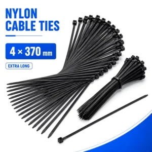CHINEE Multi Purpose 14.5″ Nylon Tie Wraps 4*370mm Black White Plastic Straps for PC Organizing Garden Home DIY 100Pcs Bag
