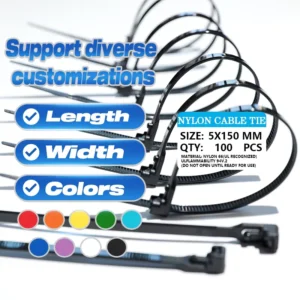 CHINEE Nylon 66 Releasable Cable Tie 5*200mm 250mm 300mm Multi-color Customizable Multi-size Reusable Releasable Cable Ties