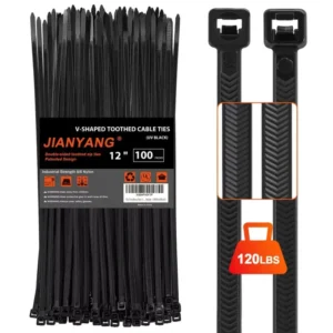 CHINEE Nylon Cable Ties V Shaped Toothed Self Locking Heavy Duty and Durable with 120 LBS Tensile Strength 300mm Length