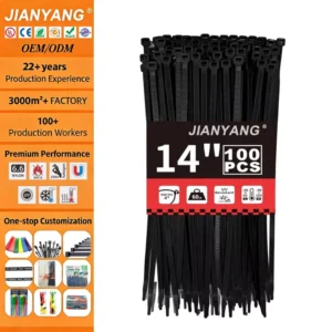 CHINEE Nylon Zip Ties 14 Inch (100 Pack) 60 lb Black Heavy Duty UV Resistant Cable Ties for Indoor Outdoor Use LOCKLOCK
