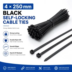 CHINEE PA66 250mm X 4.0mm Nylon Cable Ties White Black Industrial Grade Zip Ties CE RoHS Certified Factory Direct Supply