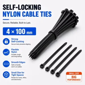 CHINEE PA66 4″ Self locking Cable Wraps 4*100mm Weatherproof Nylon Straps 40 LB Tensile Strength High Impact Industrial Locking Ties