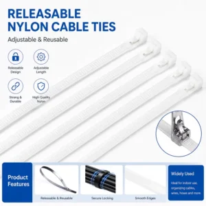 CHINEE PA66 Releasable Cable Ties 7.6x300mm Reusable Nylon Zip Ties