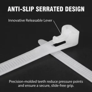 CHINEE Releasable Cable Ties Reusable Nylon Zip Ties 300mm Industrial Grade 100% Virgin Nylon 66 Reusable Wire Ties for Server Room
