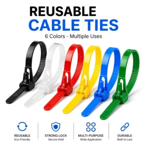 CHINEE Reusable Cable Ties 4.8x200mm Releasable Zip Ties 8 Inch Eco Friendly Plastic Fasteners for Multiple Use and Waste Reduction