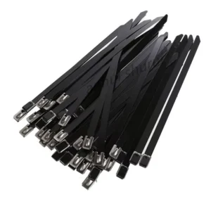 CHINEE Self Locking Black Stainless Steel Cable Ties with Steel Ball Rust Resistant Anti Slip Heavy Duty for Chemical Industry