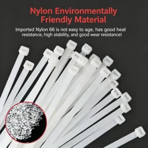 CHINEE Self lock 7.5x300mm Nylon Cable Tie Wraps White Organiser Fasten Wire Zip Ties