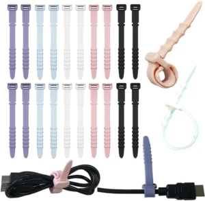 CHINEE Silicone Cable Ties Cable Silicone Cord Organizer Straps Reusable Cable Zip Ties Reusable Wire Ties