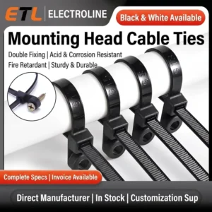 CHINEE Small Size 3.6*150mm Black Nylon 66 Cable Tie Mountable Head Self-Locking Zip Tie with Hole