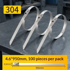 CHINEE Stainless Steel Bundling Strap 4.6mm*950mm Long Size Self Locking Cable Tie for Wire Management