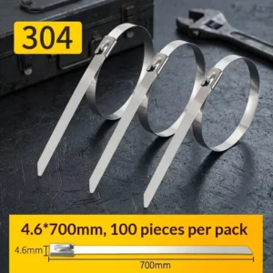 CHINEE 100 PCS 4.6x700mm Stainless Steel Cable Ties Heavy Duty Metal Zip Ties for Mining Pipeline Support