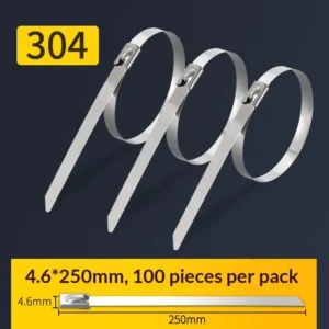 CHINEE 100 PCS Heat Resistant 4.6x250mm Stainless Steel Cable Ties Corrosion Resistant Metal Tie Wrap for Construction & Pipes